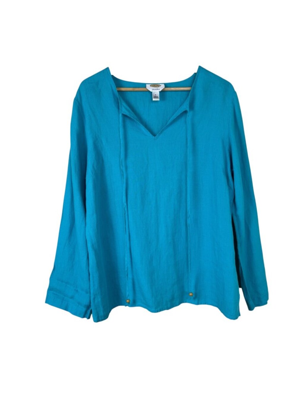 Talbots 100% Irish Linen Teal Tunic Top Size Large Casual Beachy Coastal Summer